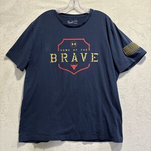 Under Armour Project Rock Shirt Men XXL Blue Home Of The Brave Flag Tee HeatGear
